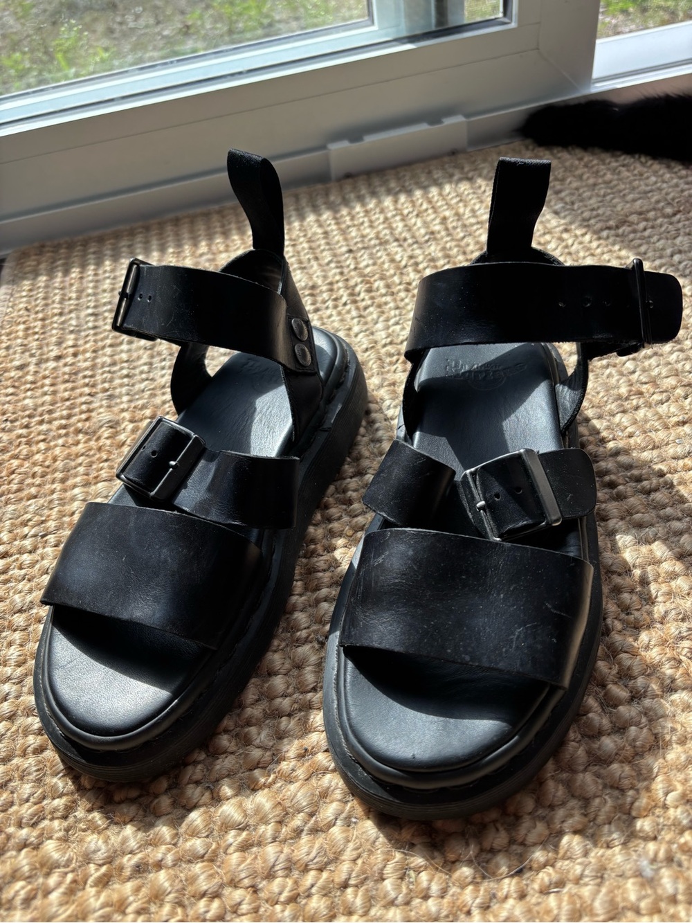 Dr. Martens Black Leather Chunky Buckle Sandals